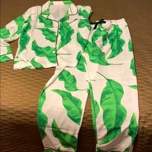 White with green leaf PJs